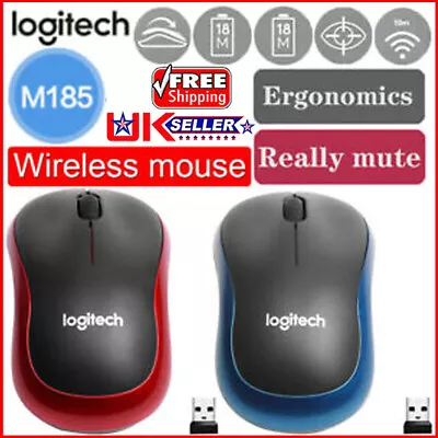 £3.99 • Buy Logitech M185 Wireless Optical Mouse + USB Receiver Fit Compact PC Laptop Mouse