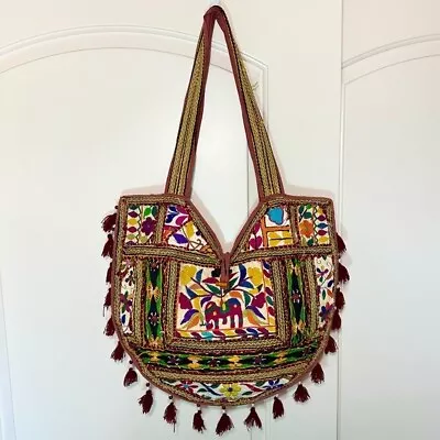 Vintage Banjara Bag Embroidered Beaded Handmade Tote Bag Large • $64.98