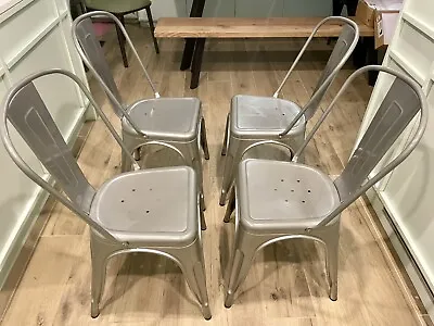 4 Tolix Metal Dining Chairs - Silver • £115