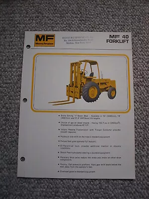 Massey-Ferguson MF 40 Forklift Fork Lift Tractor Brochure Original MINT '73 • $14.99