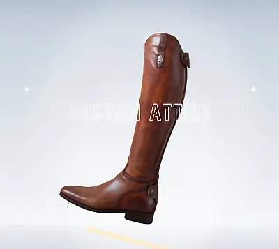 Horse Riding Men Brown Long BootsHorseback Riding BootsTall Riding Boots Shoes • $110