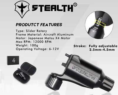 STEALTH Rotary Tattoo Machine Ver. 4 Motor Adjustable Swing 2.5mm To 4mm RCA • $149.99