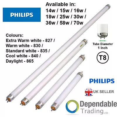 PHILIPS T8 FLUORESCENT TUBES - 18  38  2ft 4ft 5ft 6ft 15w 18w 30w 36w 58w 70w • £319.60