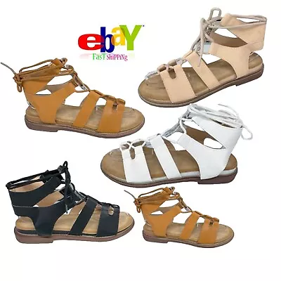 £13.85 • Buy Women's Design Lace Up Flat Summer Sandals Ladies Rope Wraparound Tie Gladiator