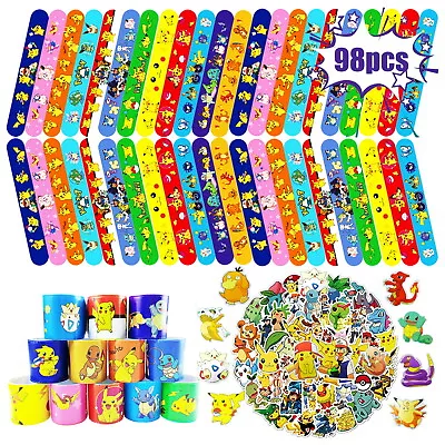 98 Pcs Pokemon Slap Bracelet Sticker Set Party Favors Birthday Supplies For Kids • $8.36