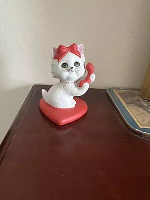 Lefton China Hand Painted Vintage White Cat With Red Bow 1985 • $20