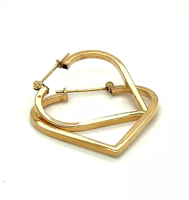 NO RESERVE Solid 14K Yellow Gold Vintage Heart Spade Shape Hoop Earrings 2.7g • $56