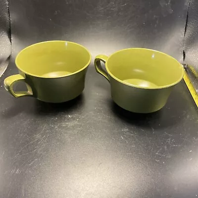 Vintage Coffee Tea Cups Green  Allied Chemical USA Set Of 2 • $10