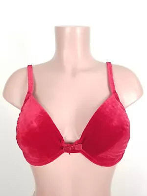 Vintage Victoria's Secret Cherry Red Velvet Underwire Push Up Bra Sexy 36D • $42.43