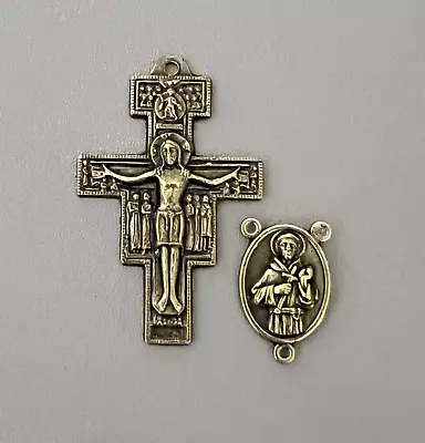 Rosary CENTER & CRUCIFIX Italy SAN DAMIANO St. Saint Francis Centerpiece BRONZE • $3.19