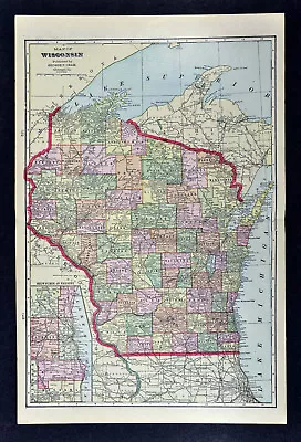 1909 George Cram Map  Wisconsin - Madison Milwaukee Green Bay Apostle Islands WI • $19.99