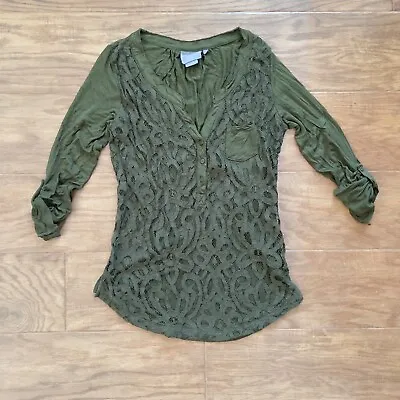 Anthropologie Vanessa Virginia Devin Henley Olive Green Lace Overlay Size Small • $15