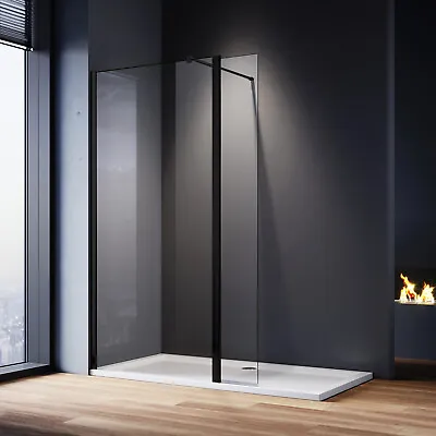 Black Wet Room Shower Enclosure Screen With 300mm Flipper Walk In 8mm NANO Glass • £64.99