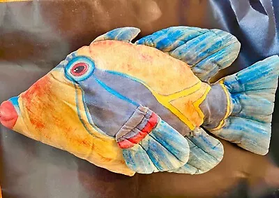Vintage Maui Artist Signed Hand Painted Fish Body Pillow  -stored-25 Yrs • $100