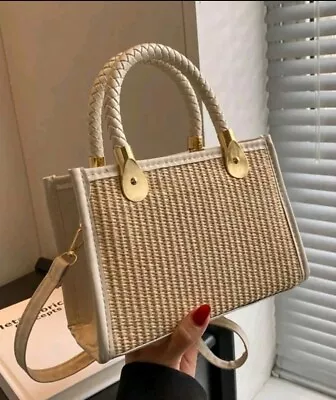 Womens Ladies Fashion Hand Bag Shoulder Bag Bow Decor Straw Summer Bag Woven • £25