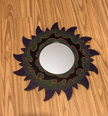 15   Vtg Starburst Mirror From Bali. Black Green & Purple Abstract Motif • $15