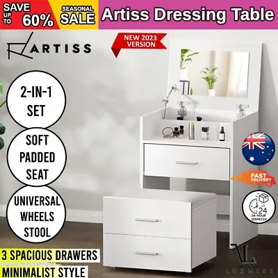 $135.05 • Buy Artiss Dressing Table Bedside Tables 2-in-1 Set Hidden Makeup Mirror Drawers