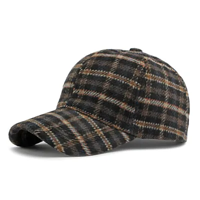 Mens Check Plaid Retro Casual Baseball Cap Adjustable Trucker Sun Hat Sports New • £12.42