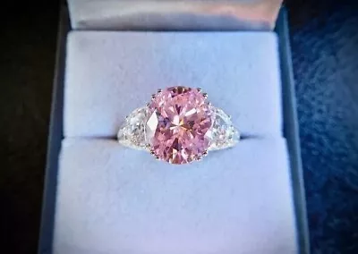 Pink Sapphire Wedding Ring 3Ct Oval Cut Lab Created 14K White Gold Plated Silver • $85.10