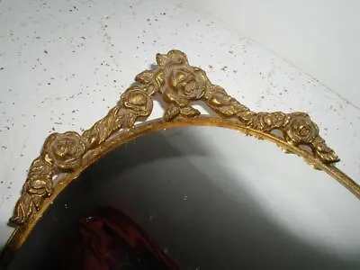 Vintage MATSON Gold Ormolu Vanity Mirror Oval Tray Rose Handle Hollywood Regency • $39.95
