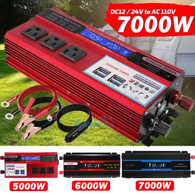 7000W Car Power Inverter DC 12V To AC 110V Pure Sine Wave Solar Converter LCD • $25.67