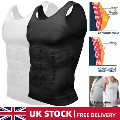 MENS SLIMMING VEST Body Shaper Chest Belly Waist Trainer Compression Shirt Tank • £11.79