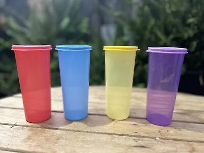 Tupperware New Set Of 4 Colorful 16oz Tumblers With Lids • $21.99