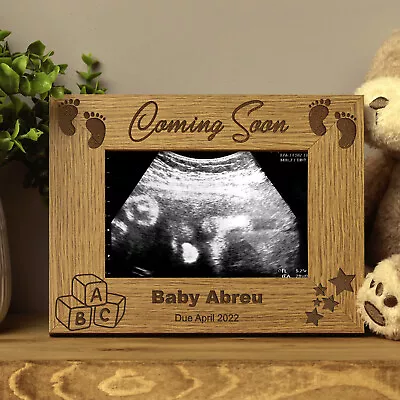 Personalised Pregnancy Announcement Wooden Baby Scan Photo Frame Gift FW144 • £12.98