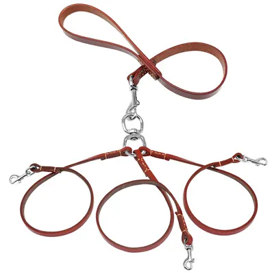 Triple Dog Lead Attachment Real Leather 3 Way Splitter Walking Leash Three Dogs  • £17.99