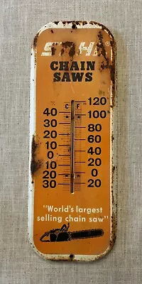 Rare Vintage Stihl Chainsaws Chain Saw Tool 16” X 6” Metal Thermometer Sign • $275