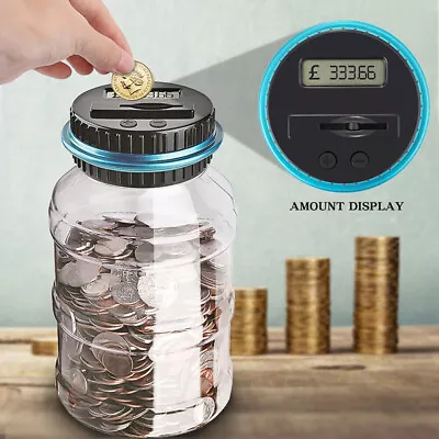 Electronic LCD Coin Money Counting Jar Box Saving Safe Digital Piggy Bank 1.8L • £9.61