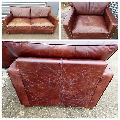 Timothy Oulton Halo Viscount Williams 2 Seater Leather Sofa Armchair Whisky 🚚🚚 • £1200