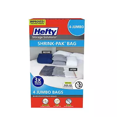 Hefty SHRINK-PAK 4 Jumbo Vacuum Storage Bags Durable Vacuum Storage • $24.95