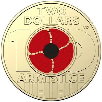 2018 $2 Armistice Remembrance Day Red Poppy Australian Two Dollar Coin Circ • $16.11