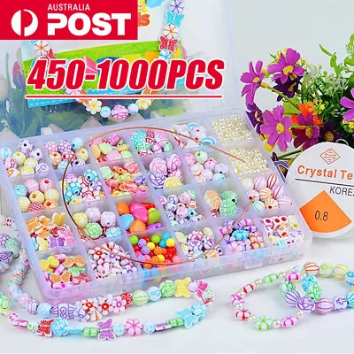 450-1000PCS Kids Beads Jewellery Making Kit Charms Bracelet Necklace Craft Gift • $20.99