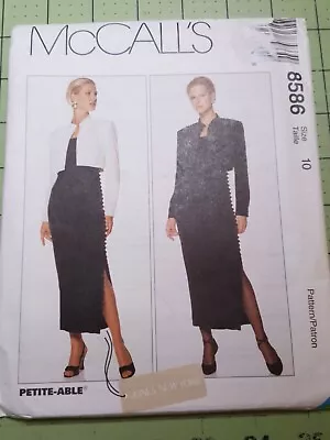 McCalls Pattern 8586 Womens Slit Thigh Dresses Bolero Jones NY Size 10 UNCUT • $5