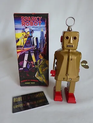 Vintage Comet Toys Sparky Robot Gold Wind Up Tin Toy (new In Box) Le #009 • $175