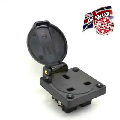 Caravan Camper Socket 13AMP Black Panel Mount Connector 230V IP54 UK Mains • £8.95