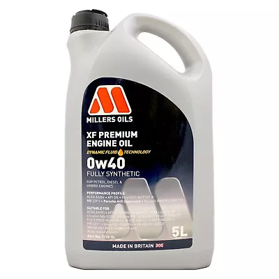 £43.95 • Buy Millers Oils XF Premium 0W-40 0W40 Fully Synthetic Engine Oil - 5 Litres 5L