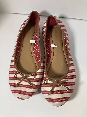 Merona Womens French Style Red Ivory Stripe Ballet Flats Fabric Shoes Size 8 • $15