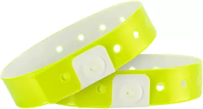 Plastic Event Wristbands Neon Yellow - 100 Pack Vinyl Wristbands For Parties • $23.72
