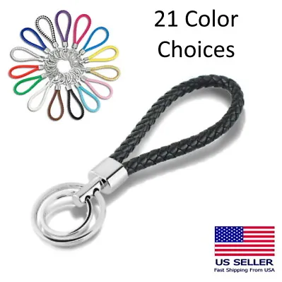Men Womens Leather Woven Braided Loop Rope Keychain Car Keys Holder Double Rings • $6.99
