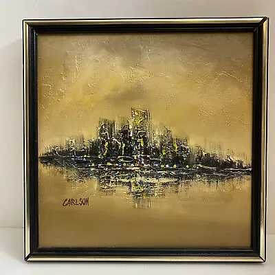 Abstract Brutalist Cityscape Skyline Painting Gold Carlson Vanguard Van Gaard • $200