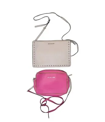 Michael Kors Leather Crossbody Purse Lot Of 2 Shoulder Bag Grey Pink • $49.94