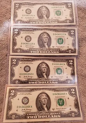 4- 2 Dollar BILL NOTES   Circulated . Error Heavy Ink On The 3 S Cleveland  • $15