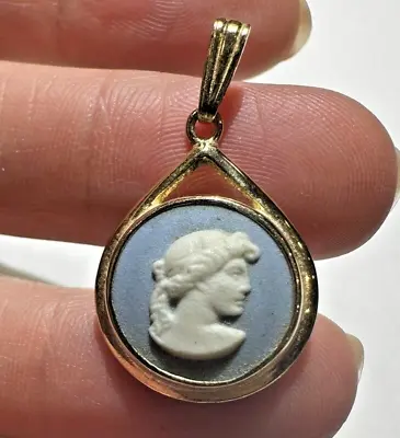 Vintage 9k Gold Filled Wedgwood Blue Jasperware Goddess Cameo Pendant Cp 08 • $53.99