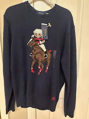 Polo Ralph Lauren Polo Bear Cotton Linen Blend Crew Neck Sweater Medium Navy NWT • $330