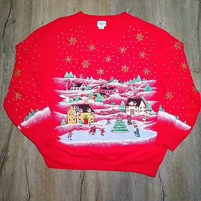 VTG Ugly Christmas Sweater Sweatshirt Womens Holiday Wonderland 80's 90's XL • $25.75