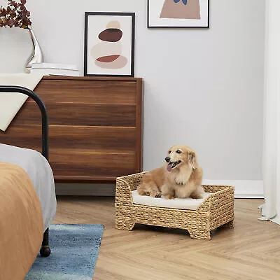 £63.95 • Buy Teamson Indoor Wicker Cat Small Dog Elevated Bed & Washable Cushion 53 X 33 X 27