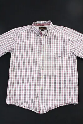 Ariat Shirt Mens  Medium Red White Blue Check Short Sleeve Pro Series Button • $16